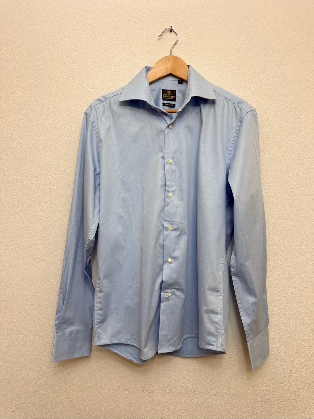 Dan John Men's Dress Shirt Size 41 16 Blue 100% Cotton Long Sleeve